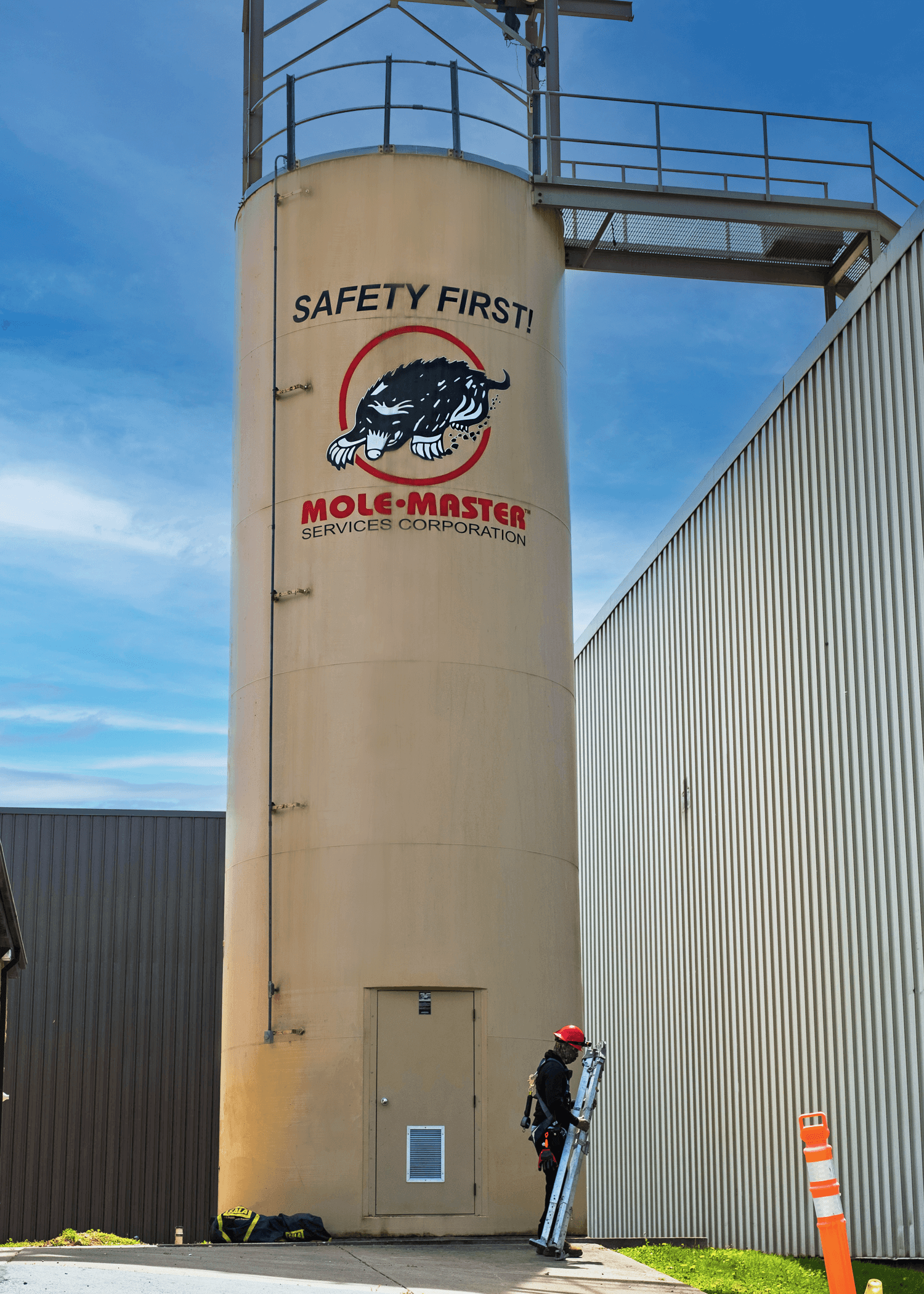 Mole&middot;Master&reg;'s 36-foot bulk-storage training silo at Marietta, Ohio headquarters