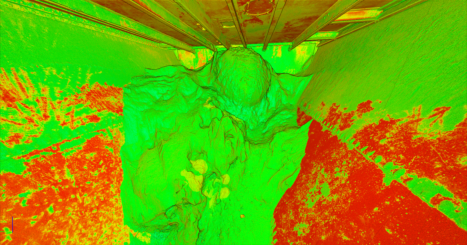 M-LAS LiDAR before scan: silo interior prior to cleaning showing material buildup profile