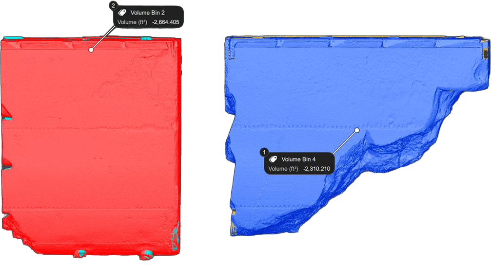 M-LAS LiDAR volume scan of multiple bins: capacity and geometry confirmed after cleaning